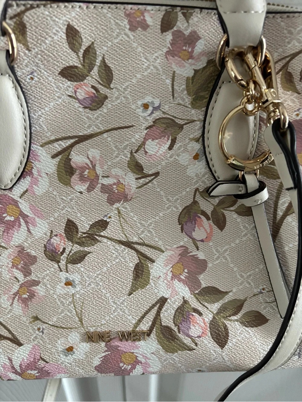 Floral Dome Satchel Handbag in Cream and Pink